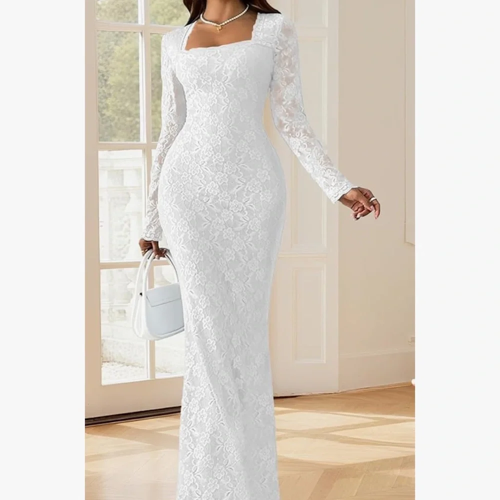 Elegant White Lace Long Sleeve Dress mermaid wedding dress - Picture 2 of 4